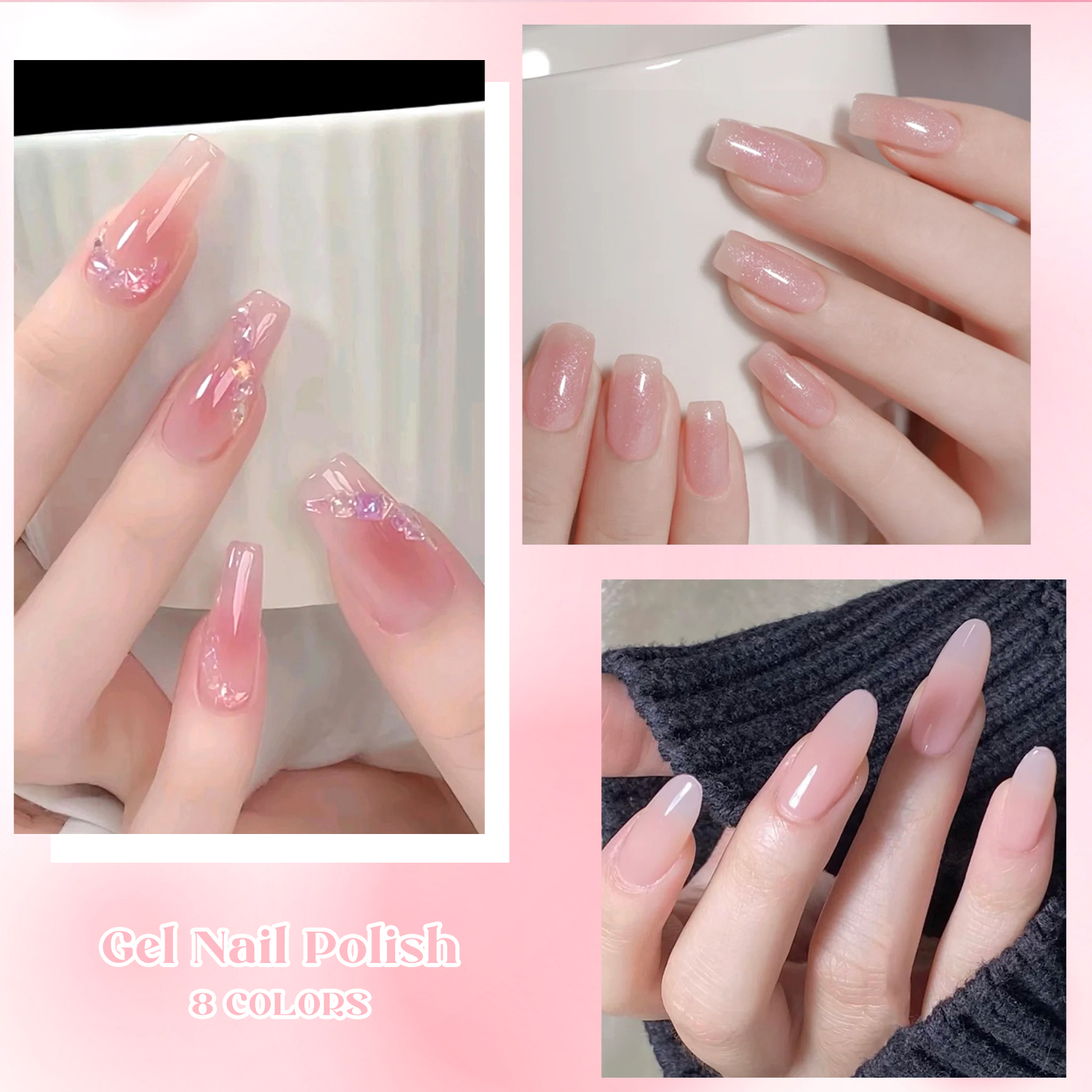 8pcs Nude Jelly Gel Nail Polis - Photography Lighting Gels avaliação e preço