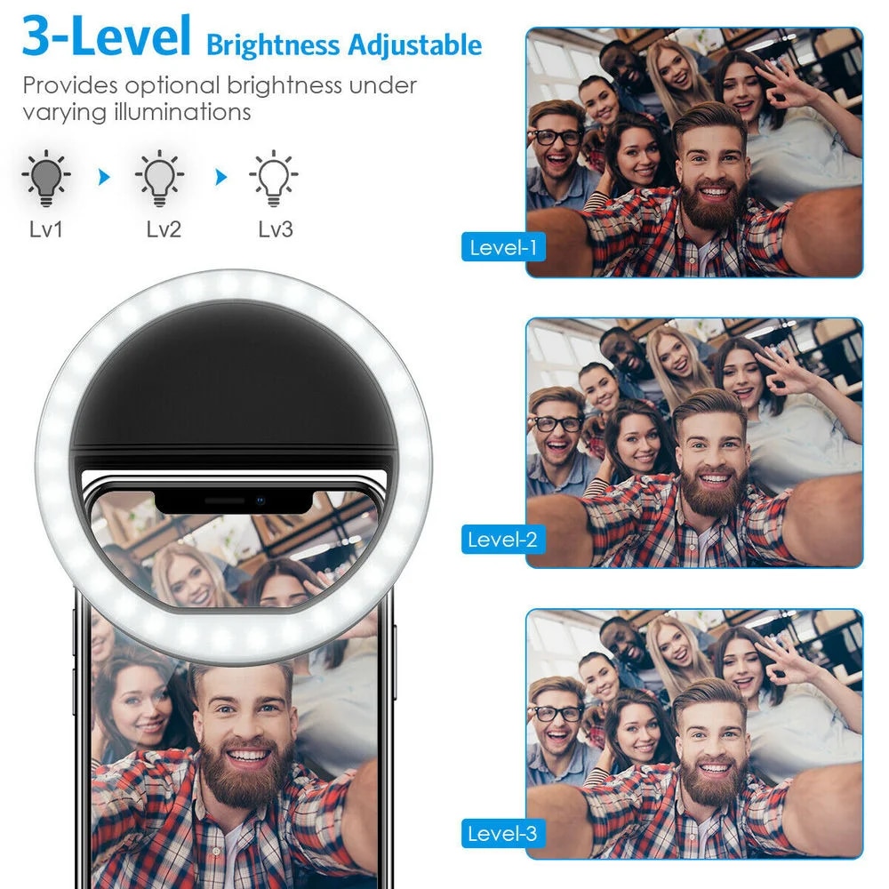 USB Rechargeable LED Selfie Ri - Photography Lightning avaliação e preço
